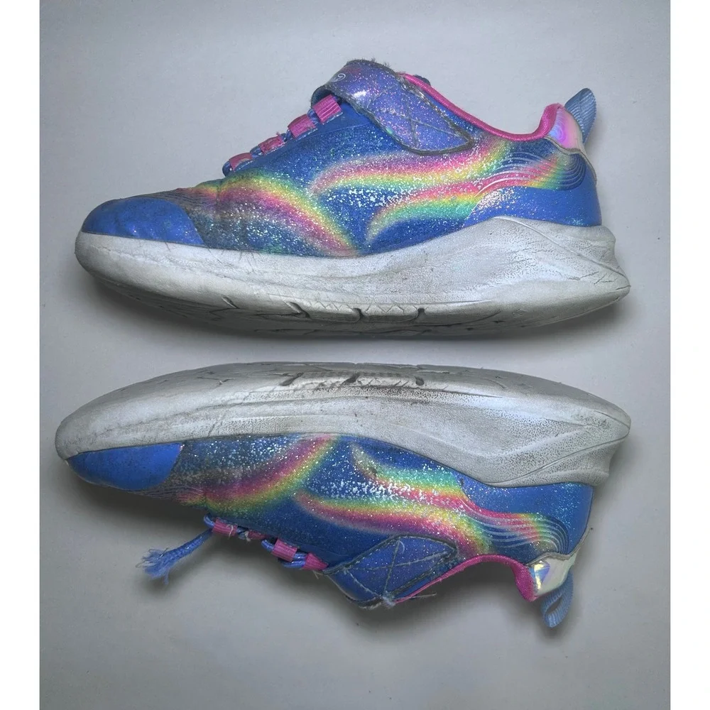 Skechers Unicorn Chaser Blue Rainbow Light Up Sneakers 302298L Girls Size 12
